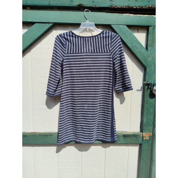 Max Studio Dress Weekend Henley Blue White Striped Roll-tab Sleeves Mini Medium - Picture 9 of 9